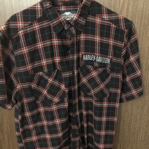 Harley Davidson button down shirt.